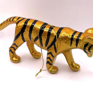 Large Paper Mache‎ Glitter Tiger Christmas Ornament 8" Length